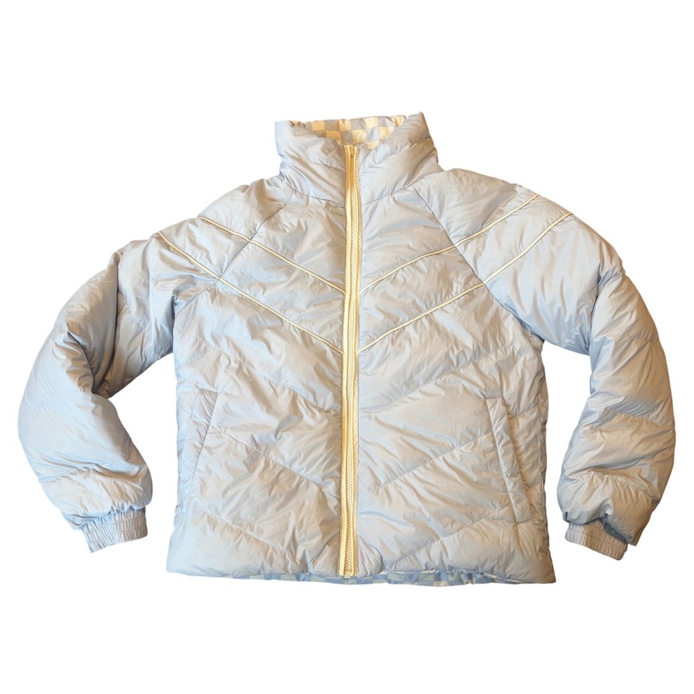 Marine Layer Archive Reversible Puffer Light Blue White Check Sz Small Down - Picture 4 of 13